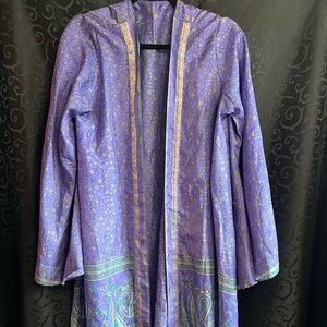Vintage Silk Purple Paisley Long Robe or Wrap M